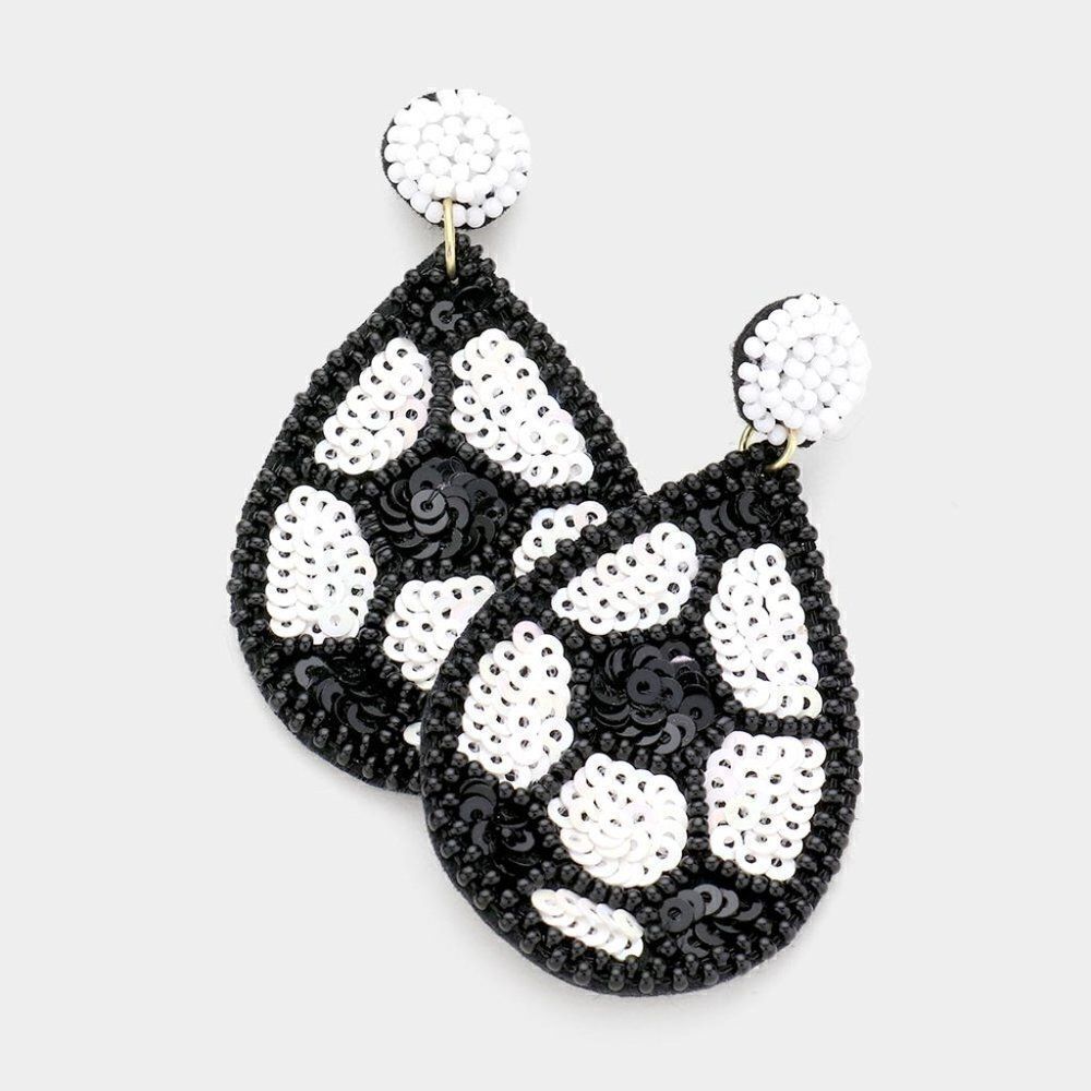 Soccer Seed Bead Felt Back Earrings